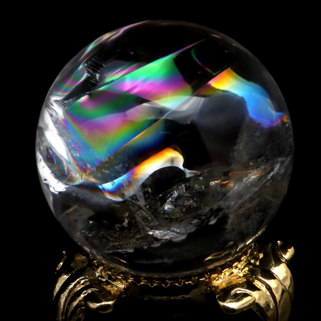 アイリスクォーツ 丸玉 水晶 虹入り AA 天然台座付き レインボー パワーストーン 天然石 1点もの 置き物 玉 球 本物 風水 グッズ 占い