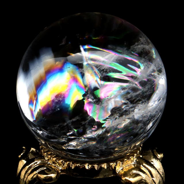 超希少！ 水入り水晶 大粒 最強のパワーストーン  虹入り アイリスクォーツ 丸玉 水晶 虹入り AA 天然 直径約30mm 台座