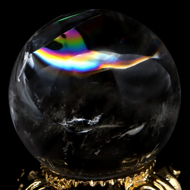 アイリスクォーツ 丸玉 水晶 虹入り AA 天然台座付き レインボー パワーストーン 天然石 1点もの 置き物 玉 球 本物 風水 グッズ 占い