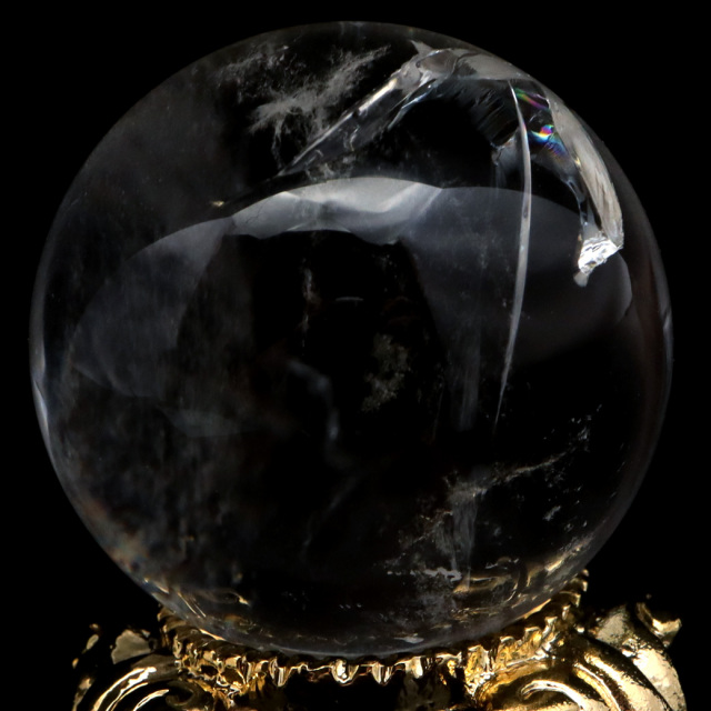 アイリスクォーツ 丸玉 水晶 虹入り AA 天然台座付き レインボー パワーストーン 天然石 1点もの 置き物 玉 球 本物 風水 グッズ 占い