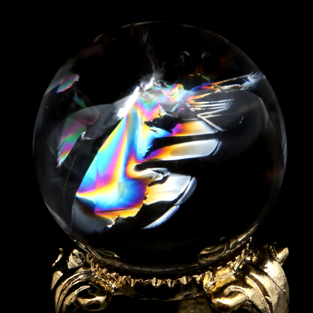 アイリスクォーツ 丸玉 水晶 虹入り AA 天然台座付き レインボー パワーストーン 天然石 1点もの 置き物 玉 球 本物 風水 グッズ 占い