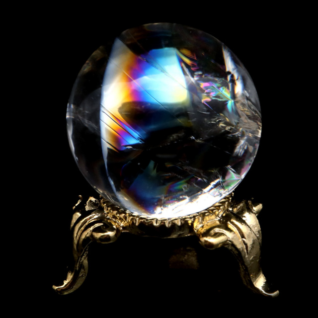 アイリスクォーツ 丸玉 水晶 虹入り AA 天然台座付き レインボー パワーストーン 天然石 1点もの 置き物 玉 球 本物 風水 グッズ 占い