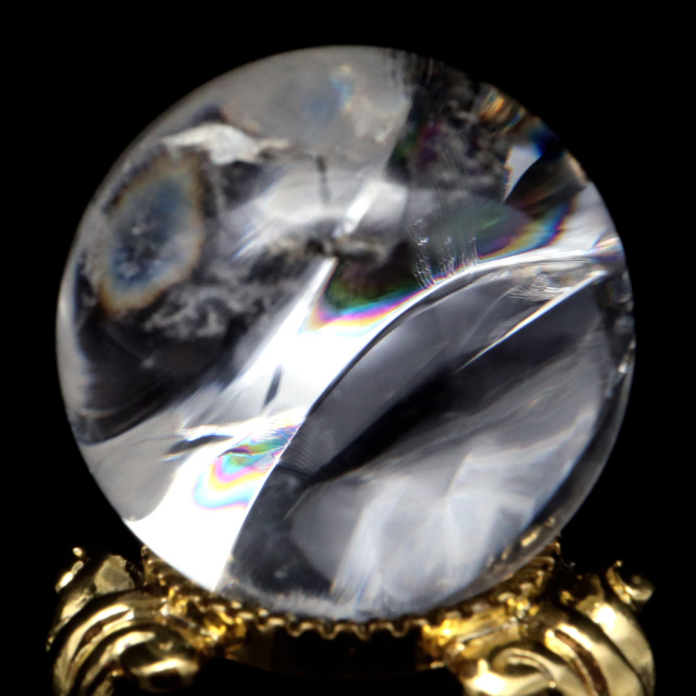 アイリスクォーツ 丸玉 水晶 虹入り AA 天然 台座付き レインボー パワーストーン 天然石 1点もの 置き物 玉 球 本物 風水