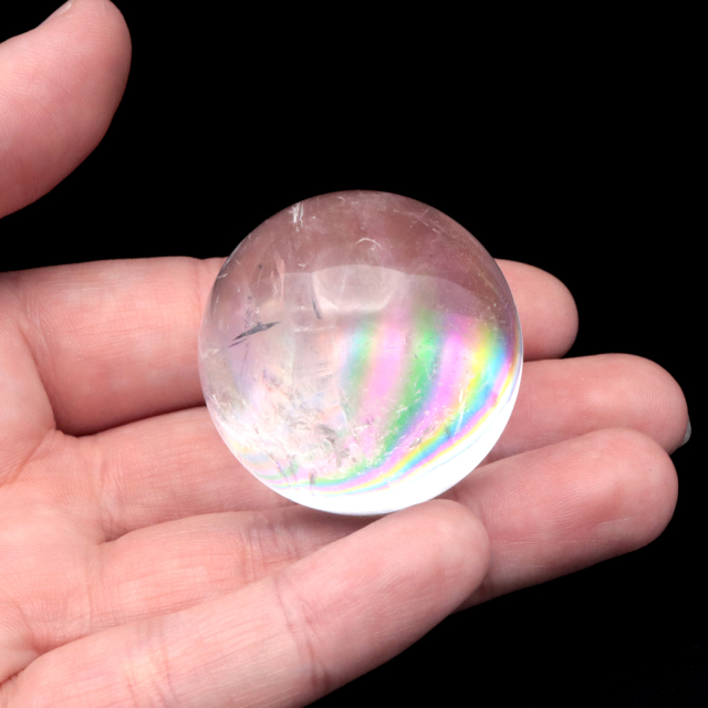 アイリスクォーツ 丸玉 水晶 虹入り 天然 台座付き レインボー パワーストーン 天然石 1点もの クリスタル 七色 置き物