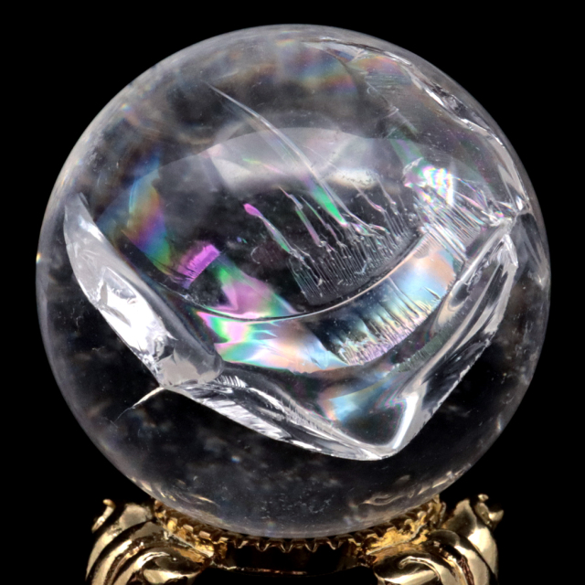 アイリスクォーツ 丸玉 水晶 虹入り 天然 台座付き レインボー パワーストーン 天然石 1点もの クリスタル 七色 置き物