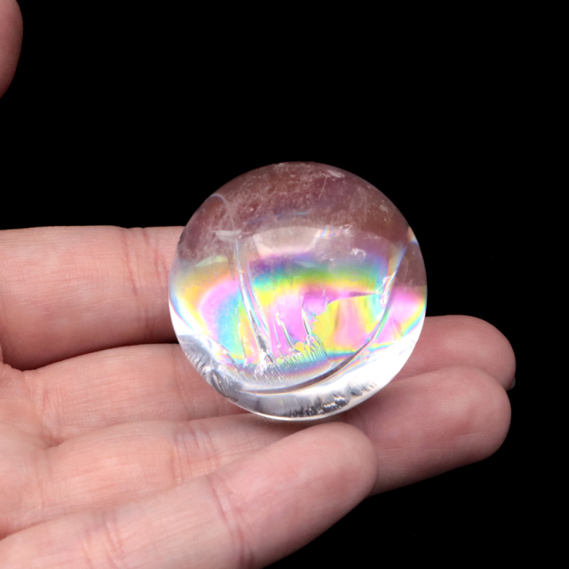 アイリスクォーツ 丸玉 水晶 虹入り 天然 台座付き レインボー パワーストーン 天然石 1点もの クリスタル 七色 置き物