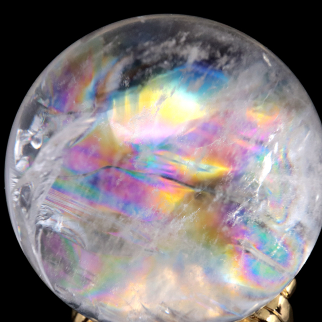 アイリスクォーツ 丸玉 水晶 虹入り 天然 台座付き レインボー パワーストーン 天然石 1点もの クリスタル 七色 置き物