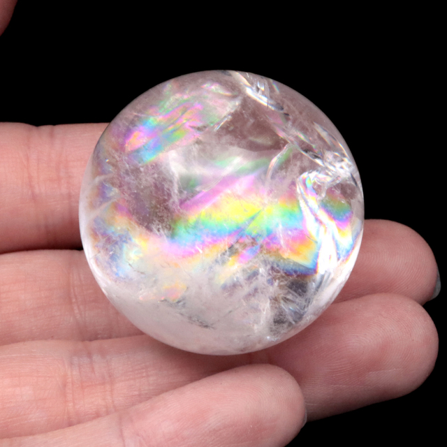 アイリスクォーツ 丸玉 水晶 虹入り 天然 台座付き レインボー パワーストーン 天然石 1点もの クリスタル 七色 置き物