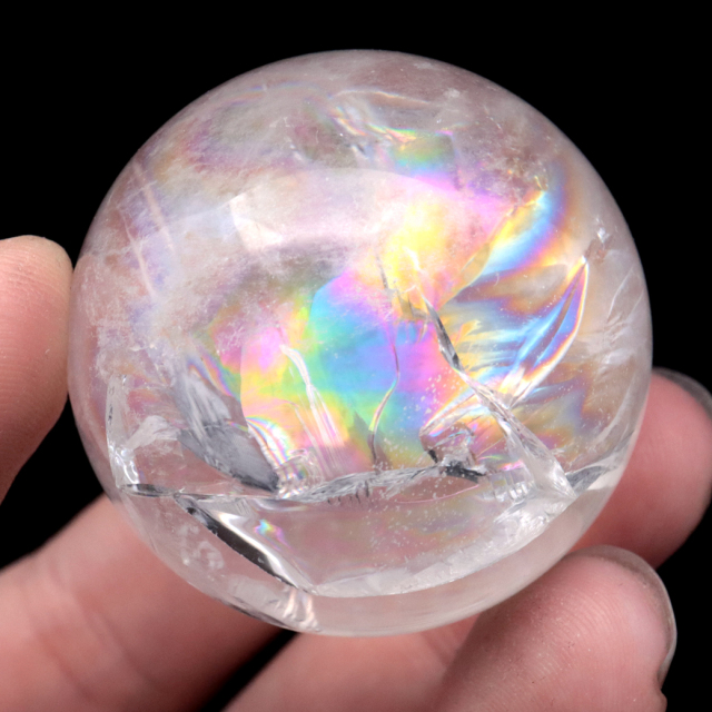 アイリスクォーツ 丸玉 水晶 虹入り 天然 台座付き レインボー パワーストーン 天然石 1点もの クリスタル 七色 置き物