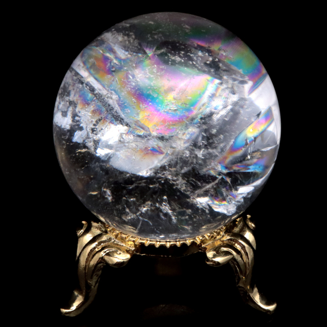 アイリスクォーツ 丸玉 水晶 虹入り 天然 台座付き レインボー パワーストーン 天然石 1点もの クリスタル 七色 置き物