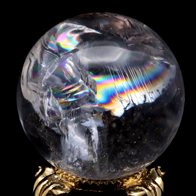 アイリスクォーツ 丸玉 水晶 虹入り 天然 台座付き レインボー パワーストーン 天然石 1点もの クリスタル 七色 置き物