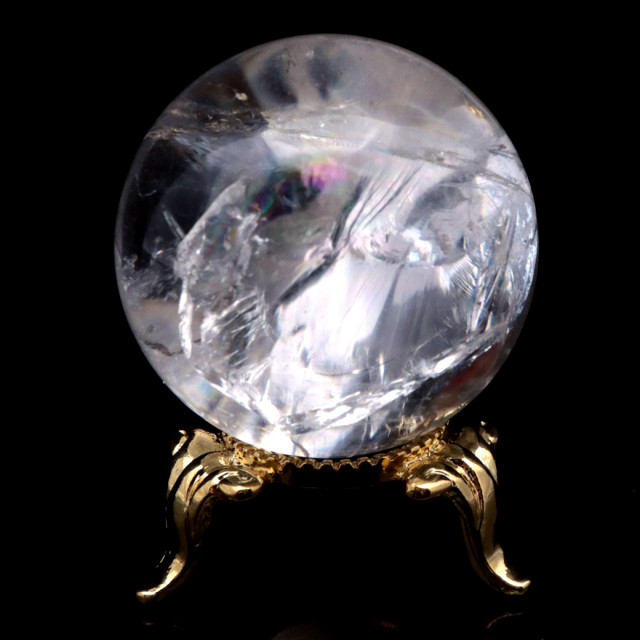 アイリスクォーツ 丸玉 水晶 虹入り 天然 台座付き レインボー パワーストーン 天然石 1点もの クリスタル 七色 置き物