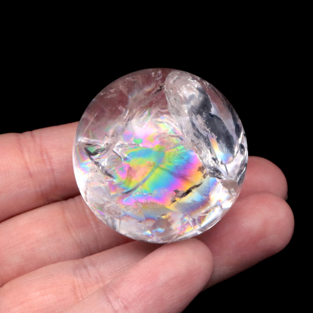 アイリスクォーツ 丸玉 水晶 虹入り 天然 台座付き レインボー パワーストーン 天然石 1点もの クリスタル 七色 置き物