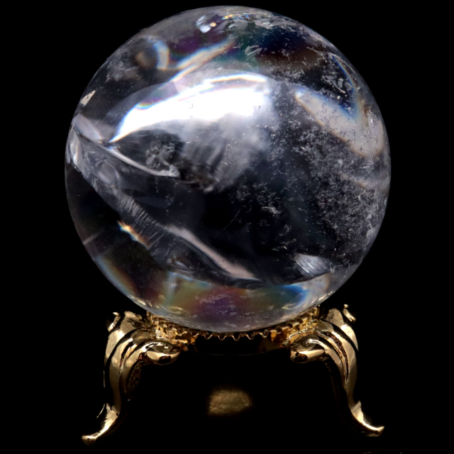 アイリスクォーツ 丸玉 水晶 虹入り 天然 台座付き レインボー パワーストーン 天然石 1点もの クリスタル 七色 置き物