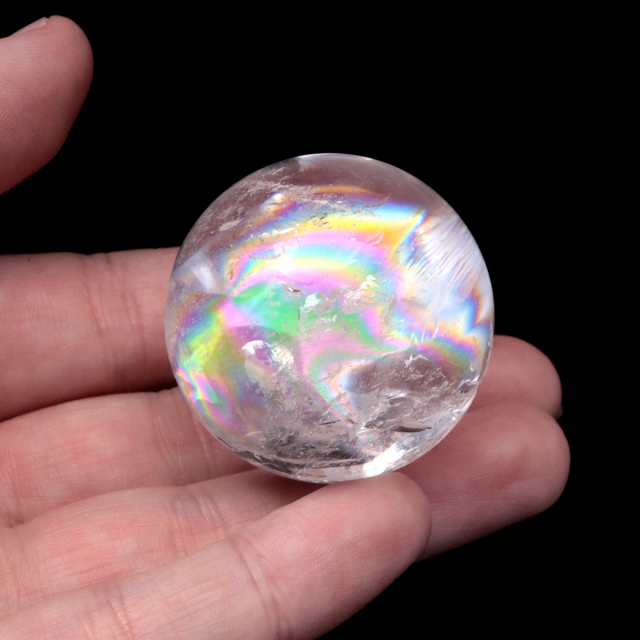 アイリスクォーツ 丸玉 水晶 虹入り 天然 台座付き レインボー パワーストーン 天然石 1点もの クリスタル 七色 置き物