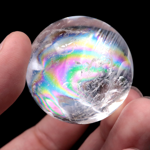 アイリスクォーツ 丸玉 水晶 虹入り 天然 台座付き レインボー パワーストーン 天然石 1点もの クリスタル 七色 置き物