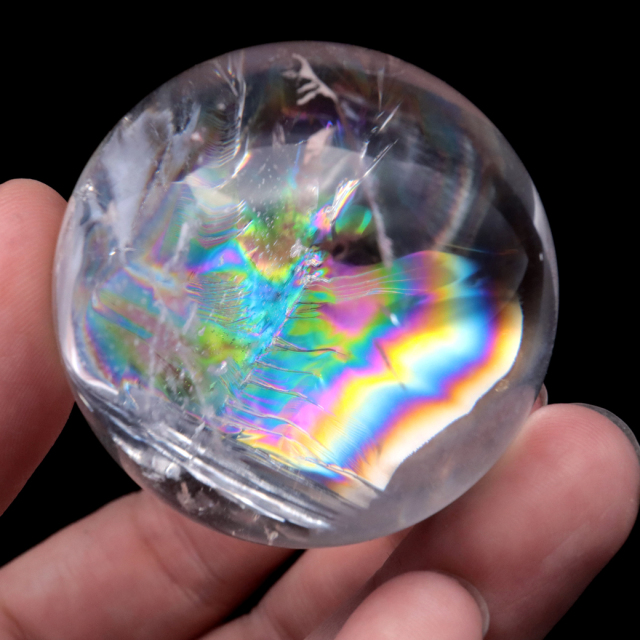 アイリスクォーツ 丸玉 水晶 虹入り 天然 台座付き レインボー パワーストーン 天然石 1点もの クリスタル 七色 置き物