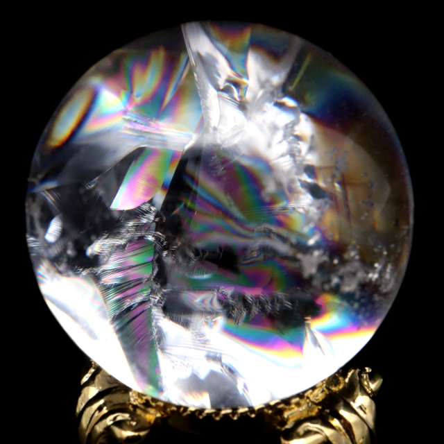 アイリスクォーツ 丸玉 水晶 虹入り 天然 台座付き レインボー パワーストーン 天然石 1点もの クリスタル 七色 置き物