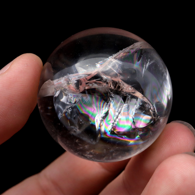アイリスクォーツ 丸玉 水晶 虹入り 天然 台座付き レインボー パワーストーン 天然石 1点もの クリスタル 七色 置き物