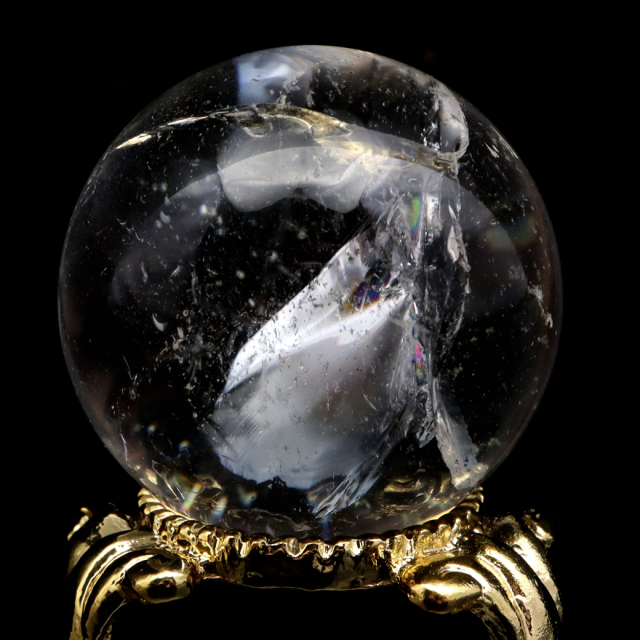 アイリスクォーツ 丸玉 水晶 虹入り AA 天然 台座付き レインボー パワーストーン 天然石 1点もの 置き物 玉 球 本物 風水 グッズ 占い