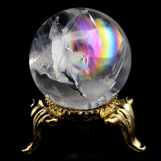 アイリスクォーツ 丸玉 水晶 虹入り AA 天然 台座付き レインボー パワーストーン 天然石 1点もの 置き物 玉 球 本物 風水 グッズ 占い