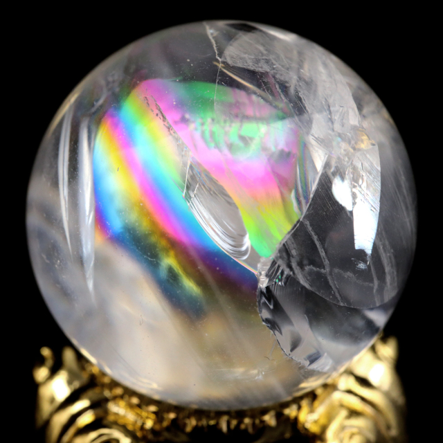 アイリスクォーツ 丸玉 水晶 虹入り AA 天然 台座付き レインボー パワーストーン 天然石 1点もの 置き物 玉 球 本物 風水 グッズ 占い