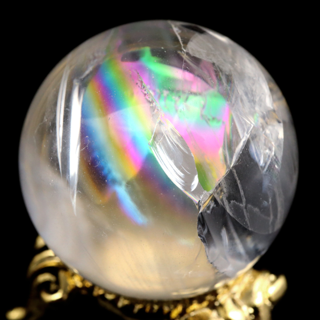 アイリスクォーツ 丸玉 水晶 虹入り AA 天然 台座付き レインボー パワーストーン 天然石 1点もの 置き物 玉 球 本物 風水 グッズ 占い