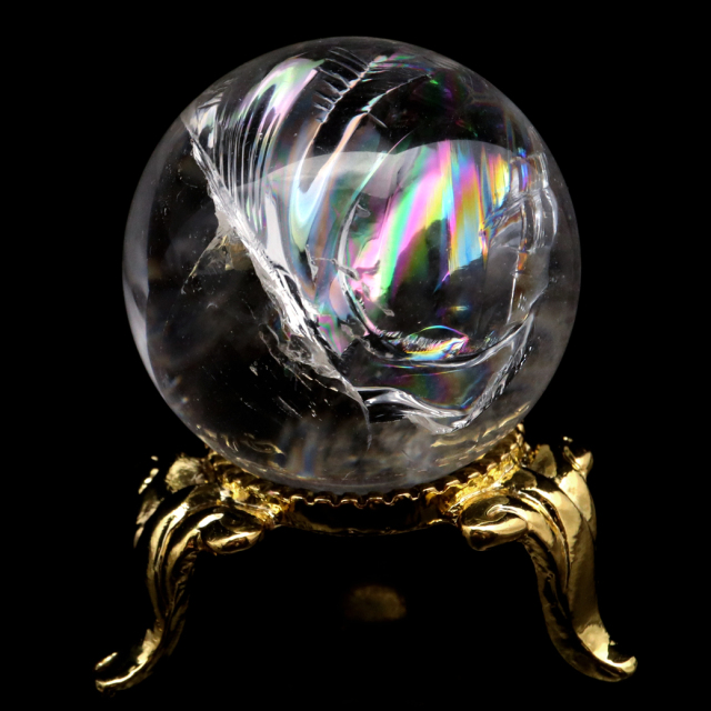 アイリスクォーツ 丸玉 水晶 虹入り AA 天然 台座付き レインボー パワーストーン 天然石 1点もの 置き物 玉 球 本物 風水 グッズ 占い