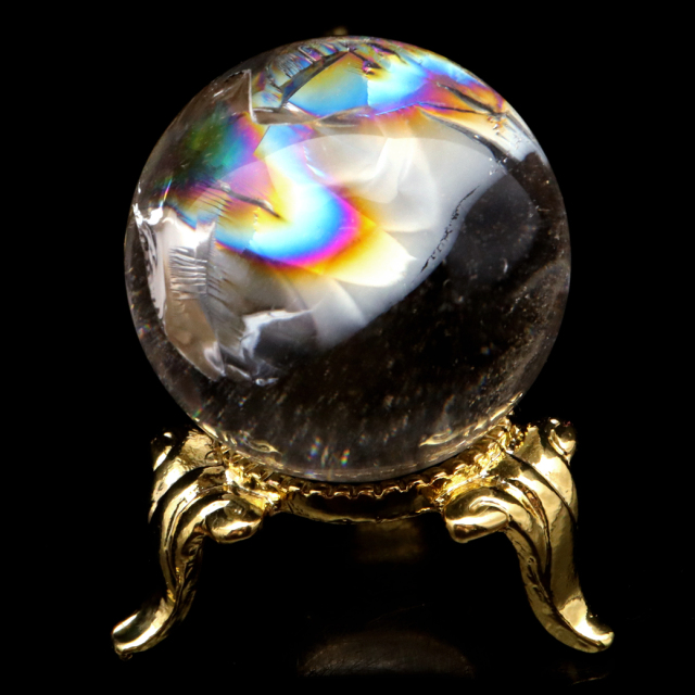 アイリスクォーツ 丸玉 水晶 虹入り AA 天然 台座付き レインボー パワーストーン 天然石 1点もの 置き物 玉 球 本物 風水 グッズ 占い