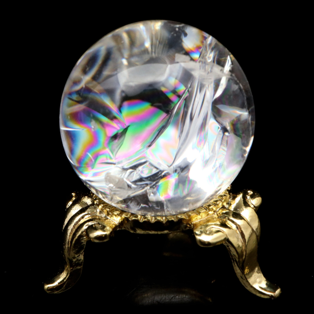アイリスクォーツ 丸玉 水晶 虹入り AA 天然 台座付き レインボー パワーストーン 天然石 1点もの 置き物 玉 球 本物 風水 グッズ 占い