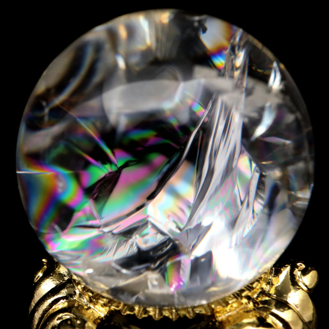 アイリスクォーツ 丸玉 水晶 虹入り AA 天然 台座付き レインボー パワーストーン 天然石 1点もの 置き物 玉 球 本物 風水 グッズ 占い