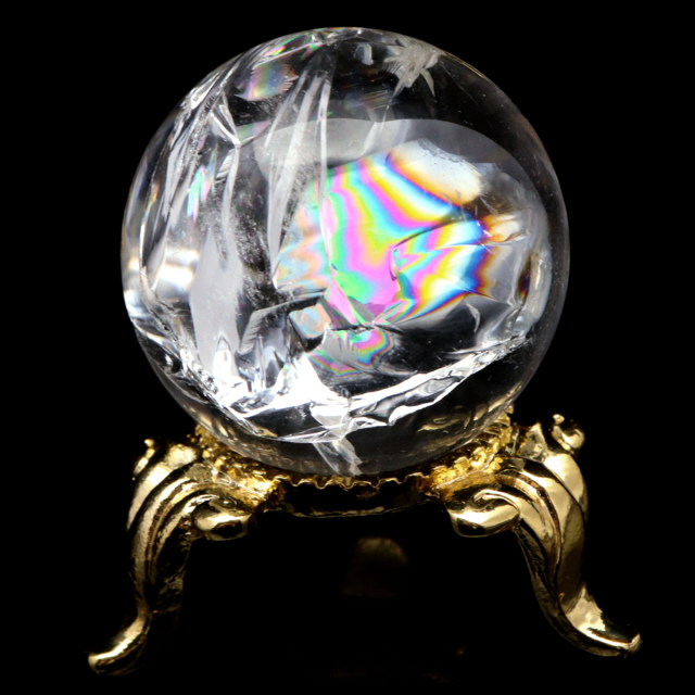 アイリスクォーツ 丸玉 水晶 虹入り AA 天然 台座付き レインボー パワーストーン 天然石 1点もの 置き物 玉 球 本物 風水 グッズ 占い
