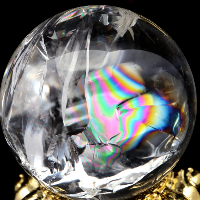 アイリスクォーツ 丸玉 水晶 虹入り AA 天然 台座付き レインボー パワーストーン 天然石 1点もの 置き物 玉 球 本物 風水 グッズ 占い