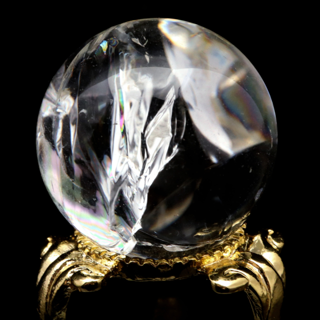 アイリスクォーツ 丸玉 水晶 虹入り AA 天然 台座付き レインボー パワーストーン 天然石 1点もの 置き物 玉 球 本物 風水 グッズ 占い