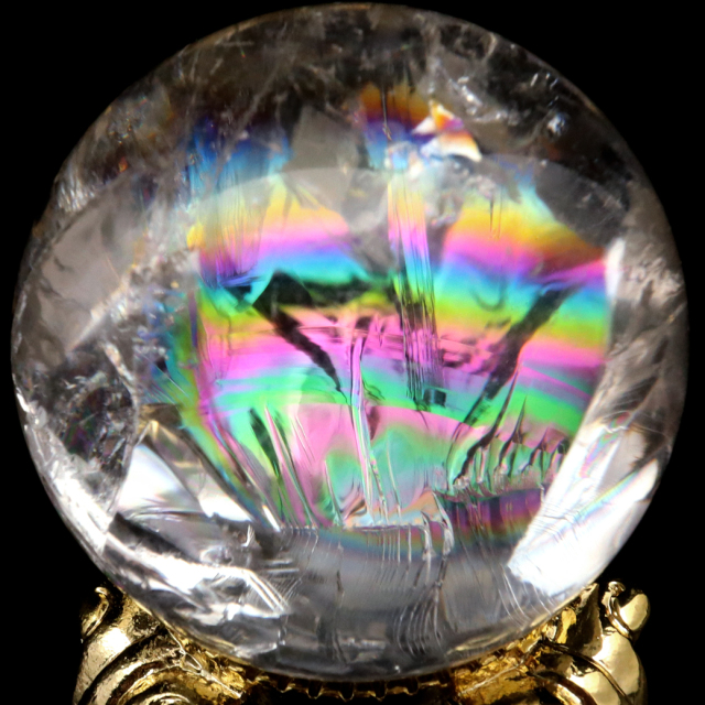 M-28虹入り水晶丸玉 水晶スフィア 天然石 クリスタル アイリスクォーツ