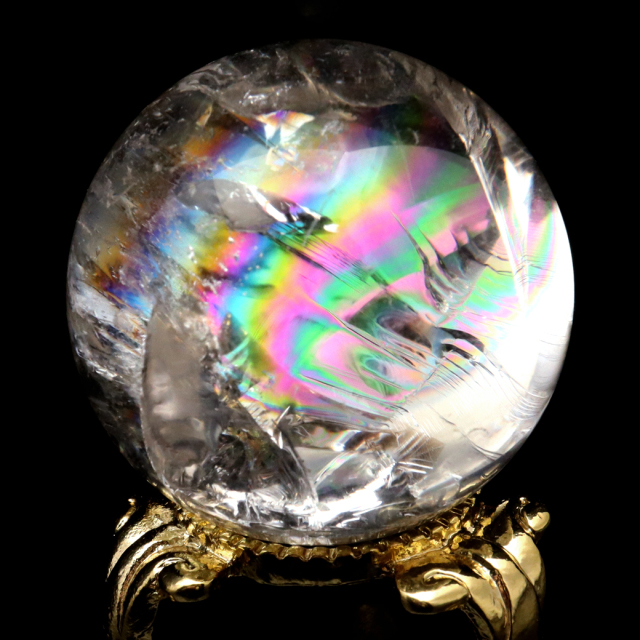 アイリスクォーツ 丸玉 水晶 虹入り AA 天然 台座付き レインボー パワーストーン 天然石 1点もの 置き物 玉 球 本物 風水 グッズ 占い