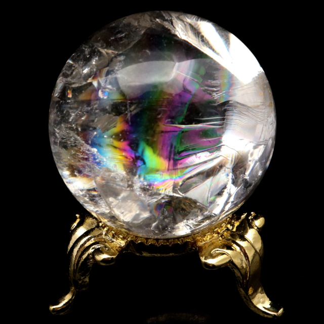 アイリスクォーツ 丸玉 水晶 虹入り AA 天然 台座付き レインボー パワーストーン 天然石 1点もの 置き物 玉 球 本物 風水 グッズ 占い