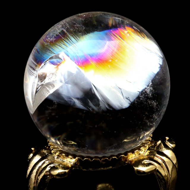 アイリスクォーツ 丸玉 水晶 虹入り AA 天然 台座付き レインボー パワーストーン 天然石 1点もの 置き物 玉 球 本物 風水 グッズ 占い