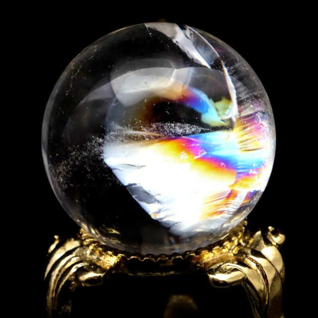 アイリスクォーツ 丸玉 水晶 虹入り AA 天然 台座付き レインボー パワーストーン 天然石 1点もの 置き物 玉 球 本物 風水 グッズ 占い