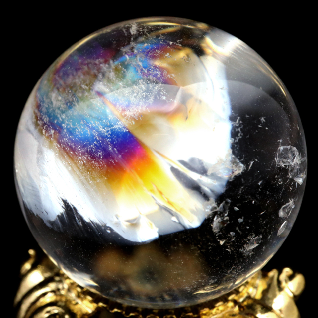 アイリスクォーツ 丸玉 水晶 虹入り AA 天然 台座付き レインボー パワーストーン 天然石 1点もの 置き物 玉 球 本物 風水 グッズ 占い