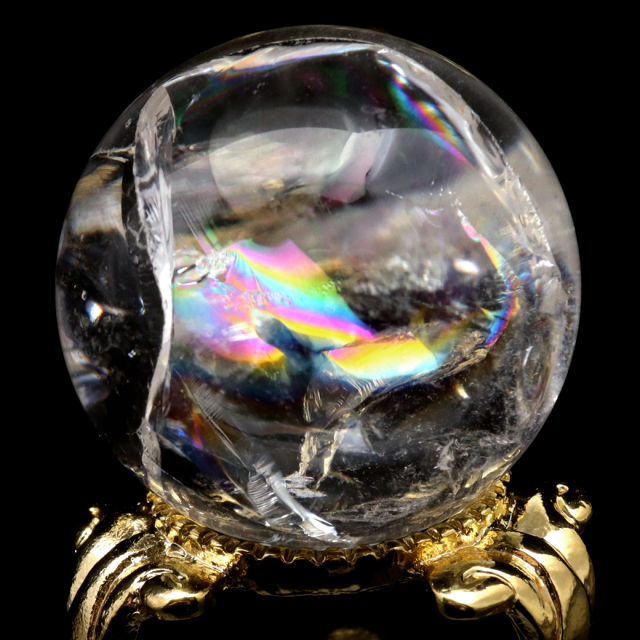 アイリスクォーツ 丸玉 水晶 虹入り AA 天然 台座付き レインボー パワーストーン 天然石 1点もの 置き物 玉 球 本物 風水 グッズ 占い