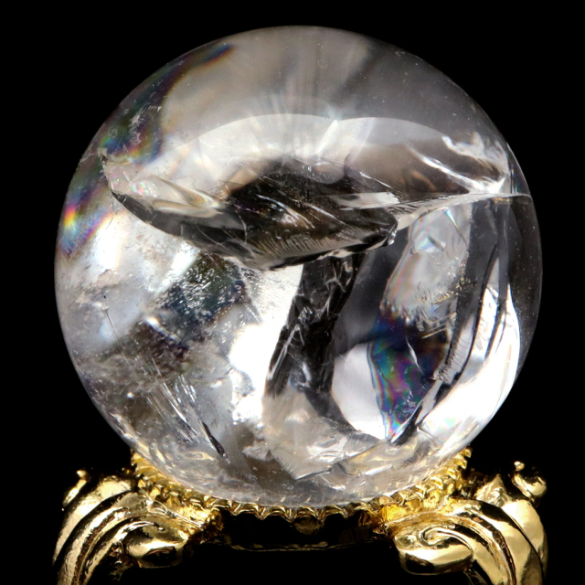 アイリスクォーツ 丸玉 水晶 虹入り AA 天然 台座付き レインボー パワーストーン 天然石 1点もの 置き物 玉 球 本物 風水 グッズ 占い