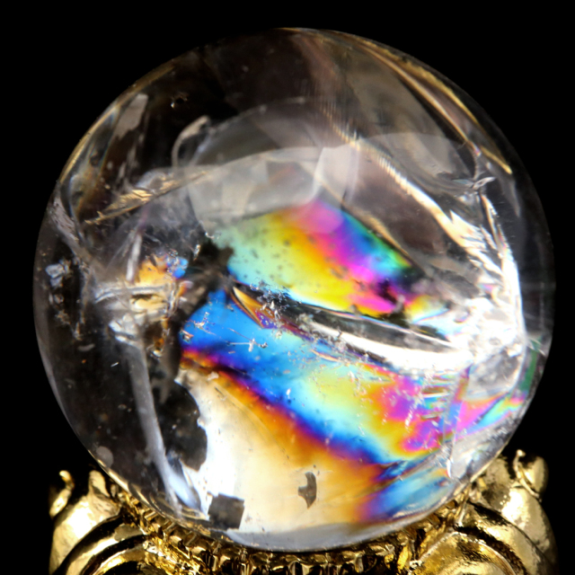 アイリスクォーツ 丸玉 水晶 虹入り AA 天然 台座付き レインボー パワーストーン 天然石 1点もの 置き物 玉 球 本物 風水 グッズ 占い