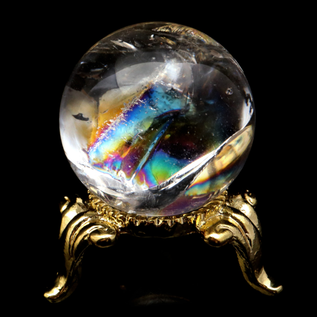 アイリスクォーツ 丸玉 水晶 虹入り AA 天然 台座付き レインボー パワーストーン 天然石 1点もの 置き物 玉 球 本物 風水 グッズ 占い