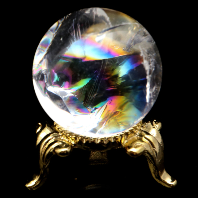 アイリスクォーツ 丸玉 水晶 虹入り AA 天然 台座付き レインボー パワーストーン 天然石 1点もの 置き物 玉 球 本物 風水 グッズ 占い