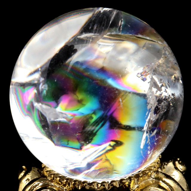 アイリスクォーツ 丸玉 水晶 虹入り AA 天然 台座付き レインボー パワーストーン 天然石 1点もの 置き物 玉 球 本物 風水 グッズ 占い