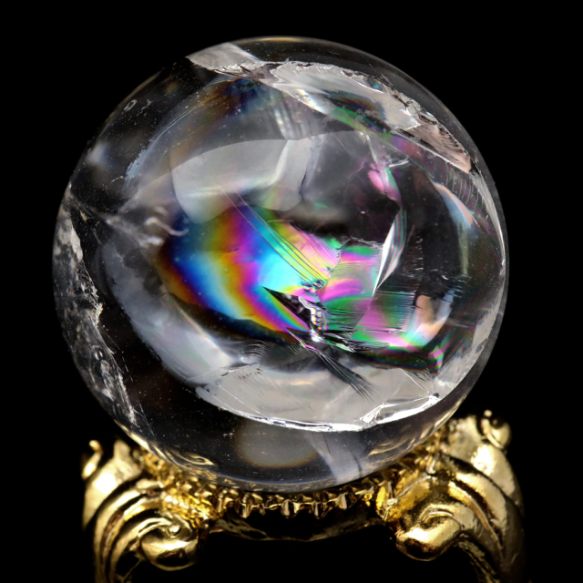 アイリスクォーツ 丸玉 水晶 虹入り AA 天然 台座付き レインボー パワーストーン 天然石 1点もの 置き物 玉 球 本物 風水 グッズ 占い