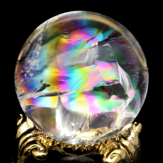 アイリスクォーツ 丸玉 水晶 虹入り AA 天然 台座付き レインボー パワーストーン 天然石 1点もの 置き物 玉 球 本物 風水 グッズ 占い