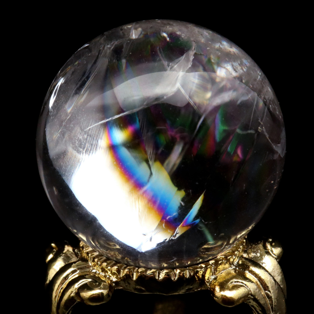 アイリスクォーツ 丸玉 水晶 虹入り AA 天然 台座付き レインボー パワーストーン 天然石 1点もの