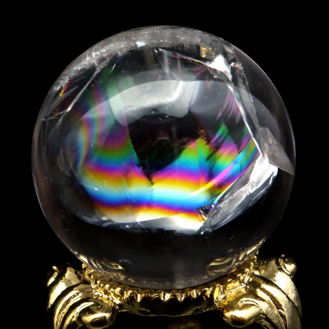 アイリスクォーツ 丸玉 水晶 虹入り AA 天然 台座付き レインボー パワーストーン 天然石 1点もの